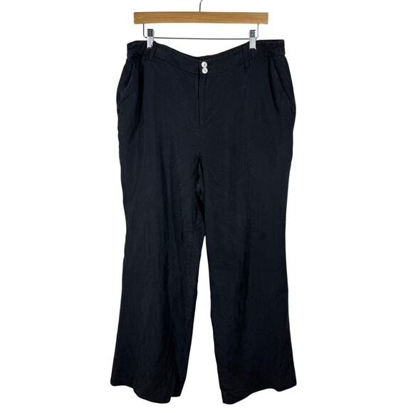 Lauren Ralph Lauren Pants Women 16W Black Wide Leg 100% Silk Trouser Pocket Gray - Picture 1 of 6